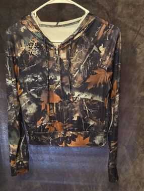 Camo Zip-Up Hoodie with Autumn Leaf Print